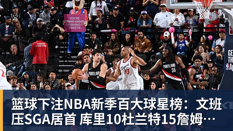 篮球下注NBA新季百大球星榜:文班压SGA居首 库里10杜兰特15詹姆斯19